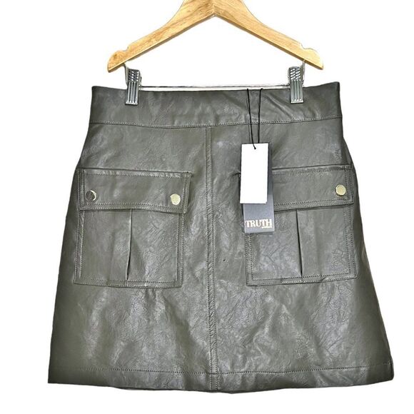 Truth by Republic Faux Leather Miniskirt in Moss Green - Picture 1 of 8
